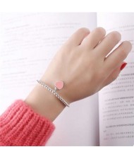 Vintage Peach Heart Pendant Korean Fashion Beads Style Women White Copper Bracelet - Pink