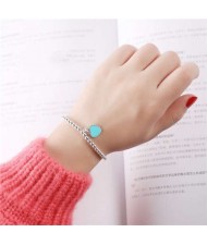 Vintage Peach Heart Pendant Korean Fashion Beads Style Women White Copper Bracelet - Blue