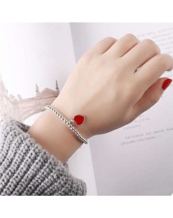 Vintage Peach Heart Pendant Korean Fashion Beads Style Women White Copper Bracelet - Red