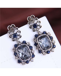 Rhinstone Embellished Vintage Baroque Genre Graceful Fashion Women Earrings - Ink Blue