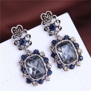 Rhinstone Embellished Vintage Baroque Genre Graceful Fashion Women Earrings - Ink Blue
