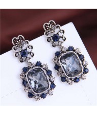 Rhinstone Embellished Vintage Baroque Genre Graceful Fashion Women Earrings - Ink Blue