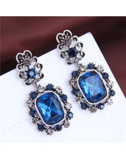 Rhinstone Embellished Vintage Baroque Genre Graceful Fashion Women Earrings - Blue