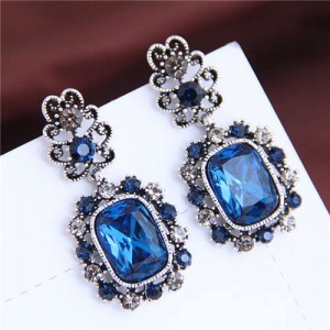 Rhinstone Embellished Vintage Baroque Genre Graceful Fashion Women Earrings - Blue