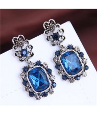 Rhinstone Embellished Vintage Baroque Genre Graceful Fashion Women Earrings - Blue