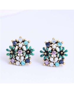 Korean Fashion Rhinestone Embellished Daisy Cluster Design Graceful Alloy Women Earrings
