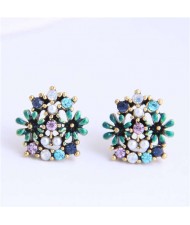 Korean Fashion Rhinestone Embellished Daisy Cluster Design Graceful Alloy Women Earrings