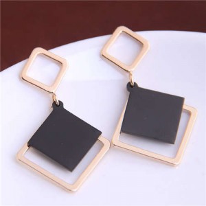 Korean Fashion Squares Design Sweet Dangling Style Alloy Women Costume Earrings
