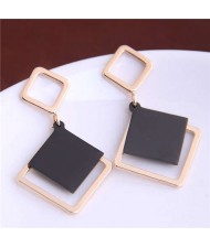 Korean Fashion Squares Design Sweet Dangling Style Alloy Women Costume Earrings