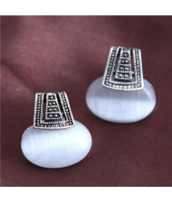 Opal Inlaid Vintage Folk Design High Fashion Women Alloy Earrings