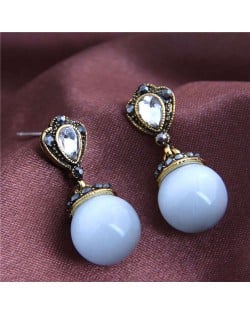 Rhinestone Embellished Opal Fashion Women Costume Earrings - Golden