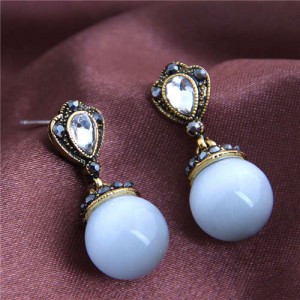 Rhinestone Embellished Opal Fashion Women Costume Earrings - Golden