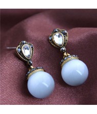 Rhinestone Embellished Opal Fashion Women Costume Earrings - Golden