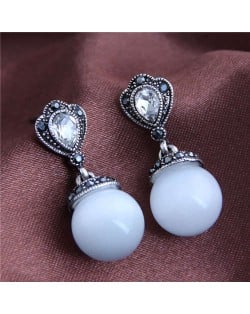 Rhinestone Embellished Opal Fashion Women Costume Earrings - Silver