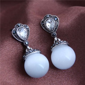 Rhinestone Embellished Opal Fashion Women Costume Earrings - Silver