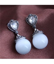 Rhinestone Embellished Opal Fashion Women Costume Earrings - Silver