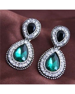 Green Gem Embellished Baroque Style Elegant Women Alloy Fashion Earrings
