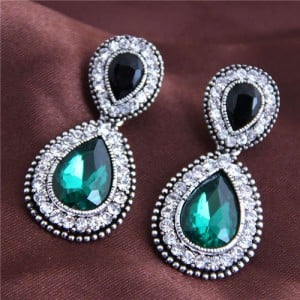 Green Gem Embellished Baroque Style Elegant Women Alloy Fashion Earrings