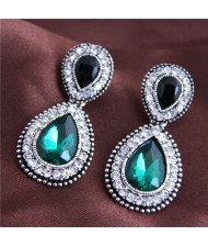 Green Gem Embellished Baroque Style Elegant Women Alloy Fashion Earrings