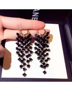 Delicate Grapes Cluster Design Handmade Women Alloy Fashion Earrings - Black