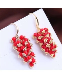 Delicate Grapes Cluster Design Handmade Women Alloy Fashion Earrings - Red