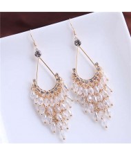 Elegant Crystal Beads High Fashion Women Tassel Drop Earrings - White