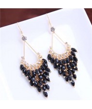 Elegant Crystal Beads High Fashion Women Tassel Drop Earrings - Black