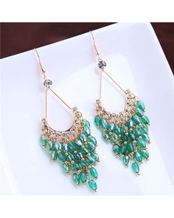 Elegant Crystal Beads High Fashion Women Tassel Drop Earrings - Green