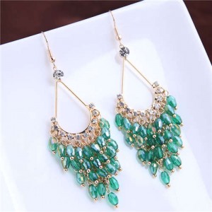Elegant Crystal Beads High Fashion Women Tassel Drop Earrings - Green
