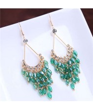 Elegant Crystal Beads High Fashion Women Tassel Drop Earrings - Green