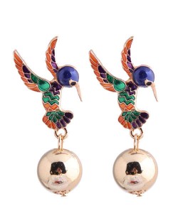 Hummingbird Design Enamel High Fashion Women Earrings - Green and Yellow