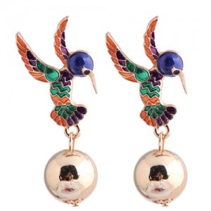 Hummingbird Design Enamel High Fashion Women Earrings - Green and Yellow