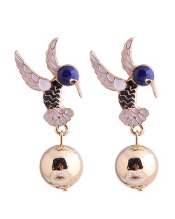 Hummingbird Design Enamel High Fashion Women Earrings - Black and White
