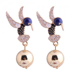 Hummingbird Design Enamel High Fashion Women Earrings - Black and White