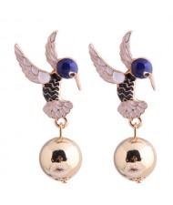 Hummingbird Design Enamel High Fashion Women Earrings - Black and White