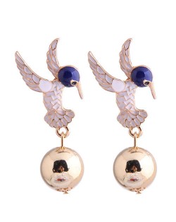 Hummingbird Design Enamel High Fashion Women Earrings - White