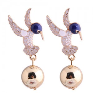 Hummingbird Design Enamel High Fashion Women Earrings - White