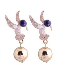 Hummingbird Design Enamel High Fashion Women Earrings - White