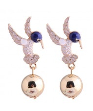 Hummingbird Design Enamel High Fashion Women Earrings - White