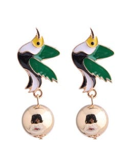 Contrast Colors Bird Design Enamel High Fashion Women Earrings - Green