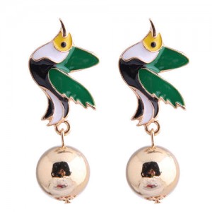 Contrast Colors Bird Design Enamel High Fashion Women Earrings - Green