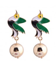 Contrast Colors Bird Design Enamel High Fashion Women Earrings - Green