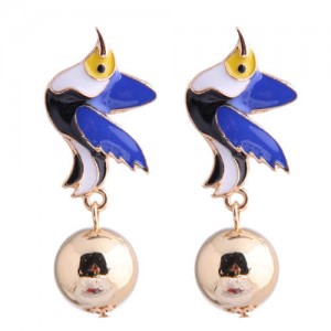Contrast Colors Bird Design Enamel High Fashion Women Earrings - Blue