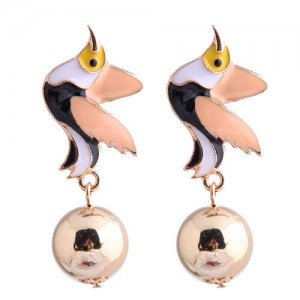 Contrast Colors Bird Design Enamel High Fashion Women Earrings - Pink