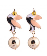 Contrast Colors Bird Design Enamel High Fashion Women Earrings - Pink