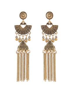 Vintage Bohemian Fashion Alloy Chain Tassel Shoulder-duster Earrings - Golden