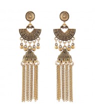 Vintage Bohemian Fashion Alloy Chain Tassel Shoulder-duster Earrings - Golden