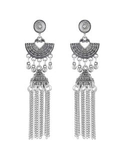 Vintage Bohemian Fashion Alloy Chain Tassel Shoulder-duster Earrings - Silver
