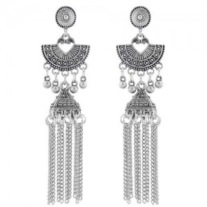 Vintage Bohemian Fashion Alloy Chain Tassel Shoulder-duster Earrings - Silver