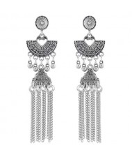 Vintage Bohemian Fashion Alloy Chain Tassel Shoulder-duster Earrings - Silver